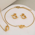 Gold-plated Stainless Steel 3pcs/set Knotted Crescent Hollow Round love Necklace Bracelet Earrings Jewelry Set for Women