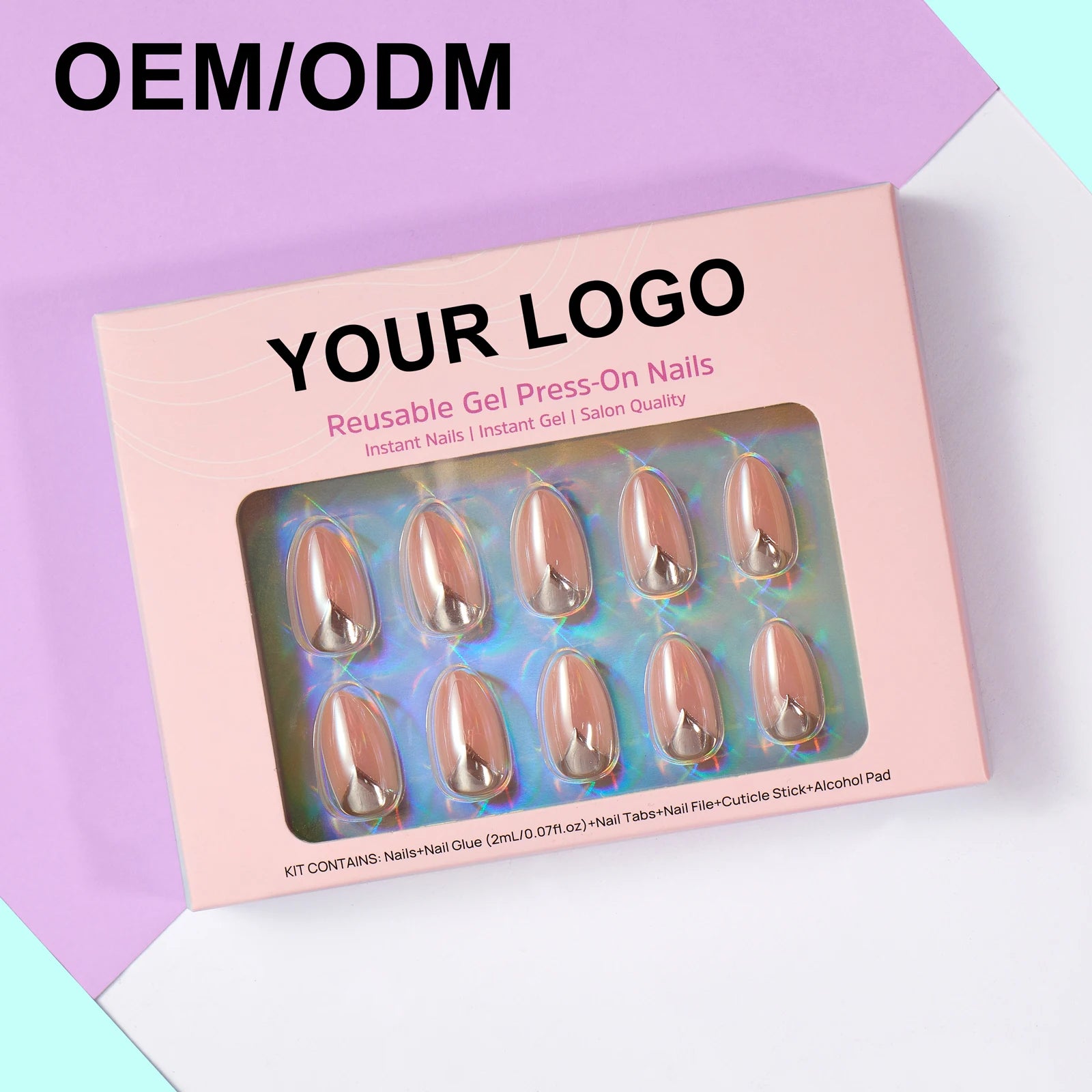 30pcs Custom Logo Short Almond Handmade Press on Nails Wholesale Fake Artificial Nails Supplies Soft Gels Luxury Press on Nails