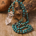 Classically Styled Ocean Agate Mala Necklace Healing Crystal Double Point Pendant for Yoga Weddings Parties Energy Gift Jewelry