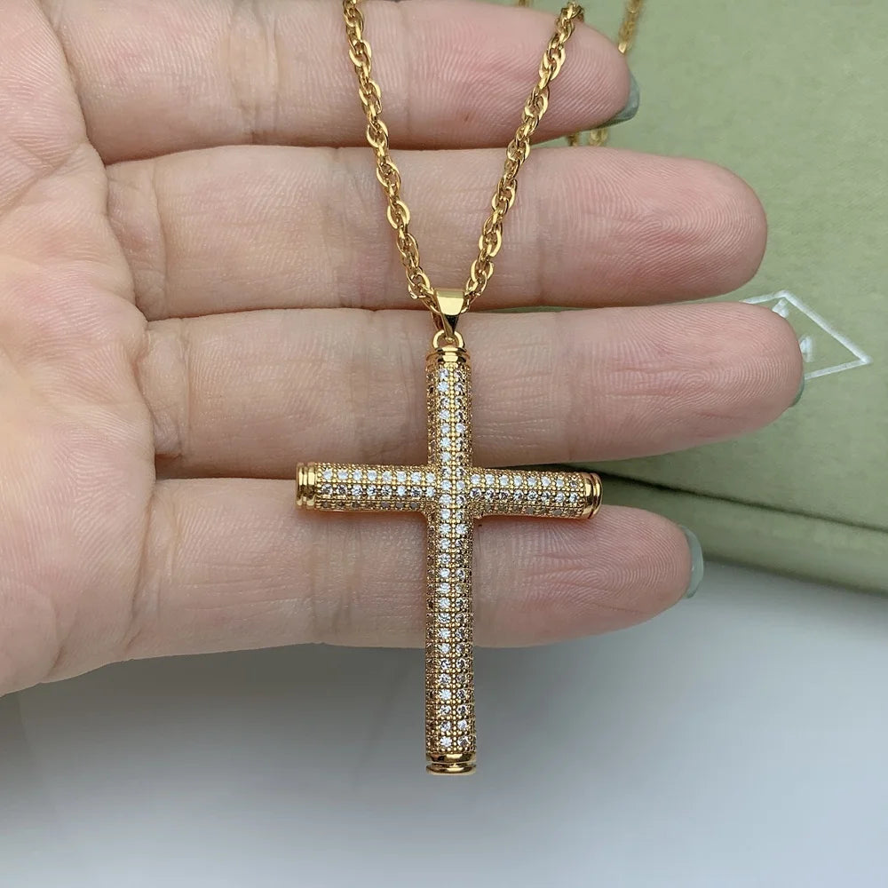 Stainless Steel Chain Zircon Cross Necklace for Women Jewelry Gifts