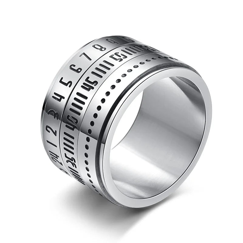 Big Time Shape Men Rings Gold/Black/Silver Color Titanium Steel Rotating Ring Arabic Numerals Calendar Shape Rings for Man