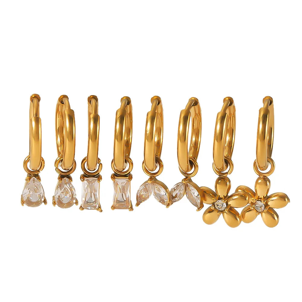 Yiwu DAICY Vintage Stainless Steel Hoop Earrings Gold Plated with Zircon Water Drop Earrings Flower Earrings for Women