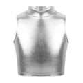 Kids Girls Metallic Sleeveless Turtleneck Crop Tank Tops for Ballet Dance Stage Performance Workout