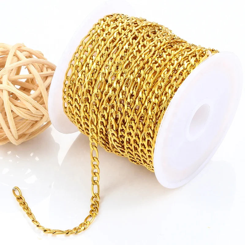 Custom Mirror Polished Waterproof PVD 18k Gold Plating Color Retention Stainless Steel Chain Diy Jewelry Making