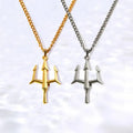 New Arrival Trident Necklace Punk Men Stainless Steel Jewelry 38mm Silver Black Neptune Poseidon Trident Pendant