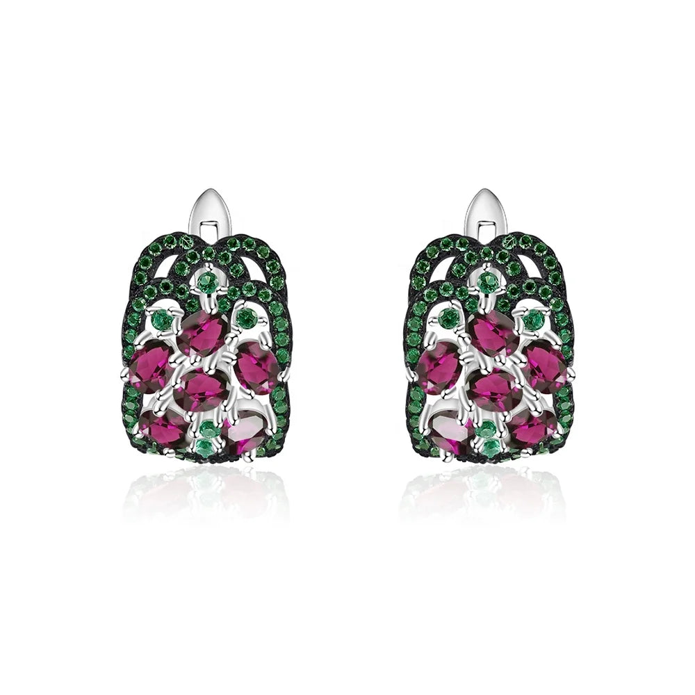 Abiding Rhodolite Garnet Nano Emerald Christmas Design Engagement Anniversary 925 Sterling Silver Clip on Earrings for Women
