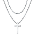 Hot Sale Men Religious Jewelry 925 Sterling Silver 22+2 Inch Chain Layered Cross Necklace