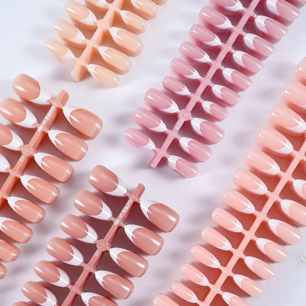 5*30=150pcs Almond French Tips Extension Nail Tips Pink Full Cover Frosted 15 Sizes Press on Nails Semi-product Seamless Tips