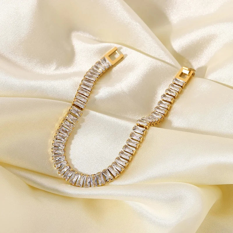 Instagram Hot 18k Gold Plated Stainless Steel Jewelry Tennis Bracelets Shiny Cubic Zirconia Bracelet
