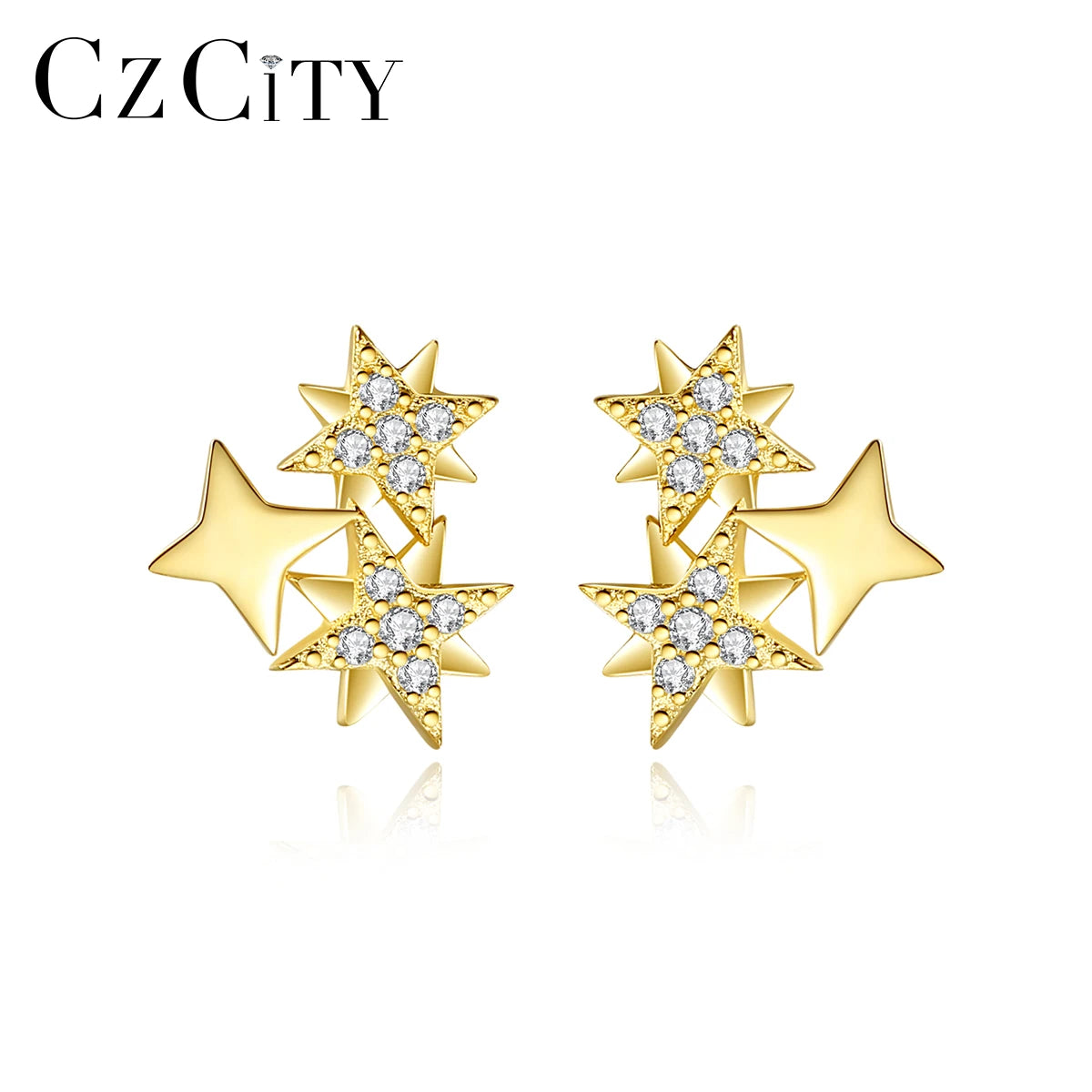 CZCITY Trendy Woman Silver Korean Small Earing Stud Star Lady 925 Sterling New Turkish Earrings