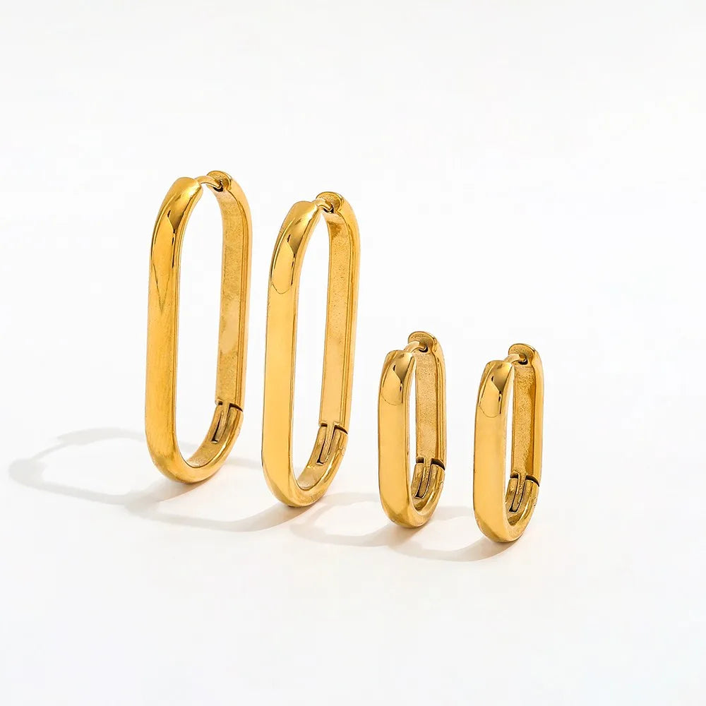 2022 Trendy Earring 18K Gold Plated Oval U Huggie Earrings for Women Stainless Steel Earrings Wholesale