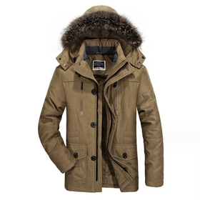 Hot Selling Men's Medium Length Plus Fleece Thickened Warm Cotton-padded Jacket Plus Size Wool Collar Cotton-padded Jacket