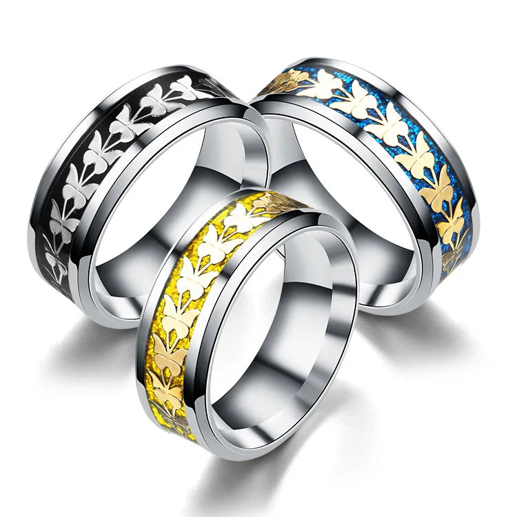 New Fashion 8mm 3 Color Single Row butterfly 316L Stainless Steel butterfly Rings