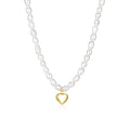 INS Stainless Steel Gold Plated Freshwater Pearl 3D Heart Pendant Link Chain Necklace Solid Heart Pearl Unisex