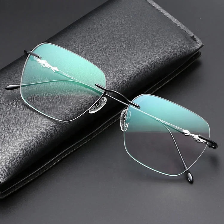 2023 Designer Retro Slim Rimless Titanium Eyewear Optical Frame Spectacles Eyeglasses for Ladies Solid Pattern