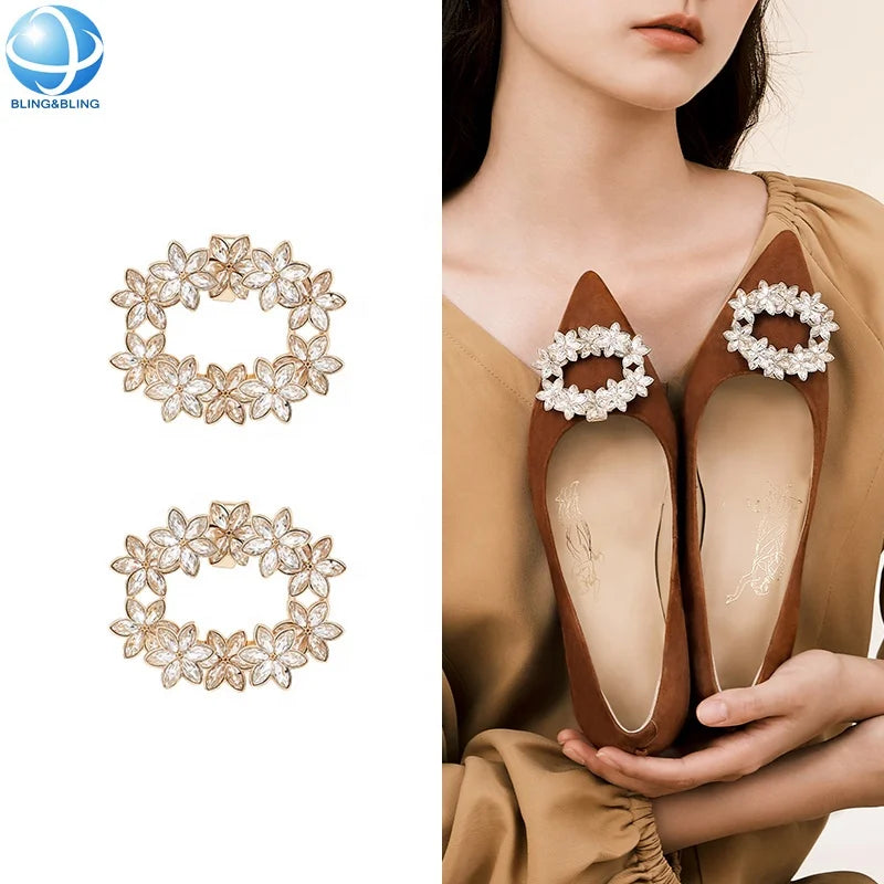 Square Flower Shoe Accessories Diamonds Buckle Glitter Rhinestone Shoe Clip Wedding Shoe Embellishments