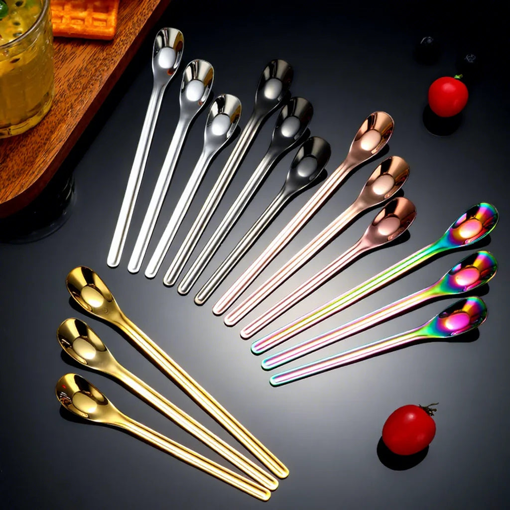 Creative 304 Yuanbao Design Stainless Steel Eco-Friendly Dessert Ice Coffee Stirring Spoon with Long Handle for Party Use