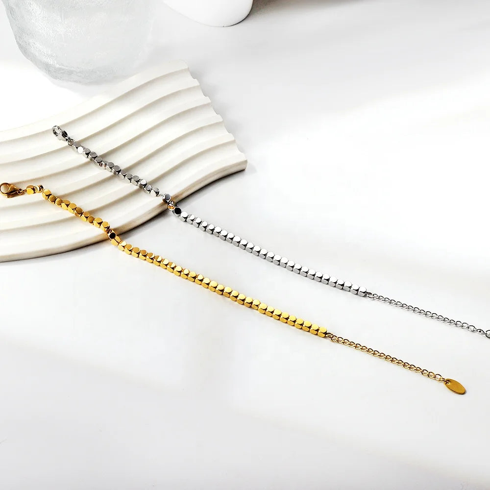 Customized Wholesale Waterproof Stainless Steel Jewelry Bracelet Fashion Gold Plated Removable Small Square Bracelet for Bead