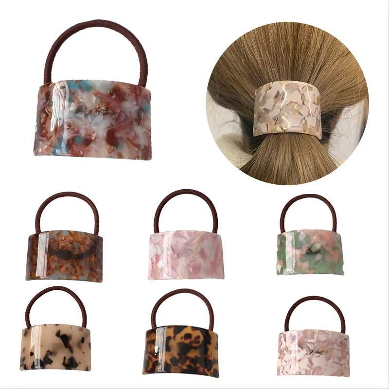 Fashion Hair Accessories 2023 Custom Tortoiseshell Cellulose Acetate Scrunchy Elastic Band Ponytail Holder Hair Tie for Women
