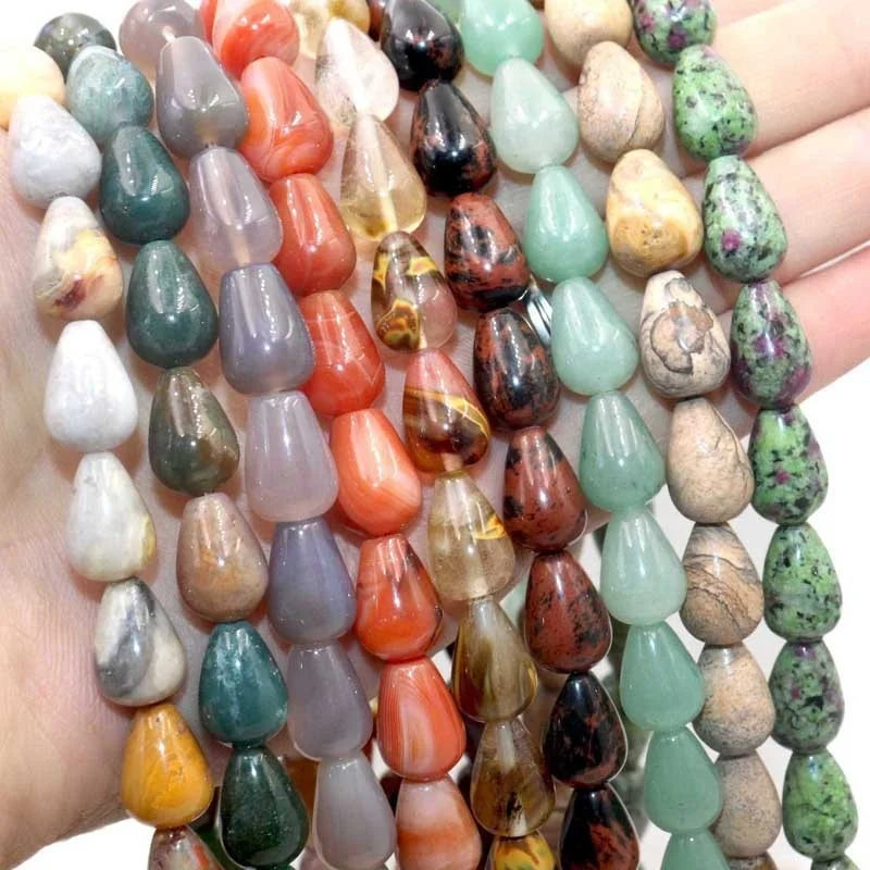 3 Different Sizes Natural Gemstone Round Loose Water Droplet Stone Beads for Jewelry Making DIY Findings
