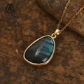 Minimalist Necklace Natural Gemstone Pendant Healing Crystal Labradorite Amethysts Slab Necklace Gold Jewelry Gifts