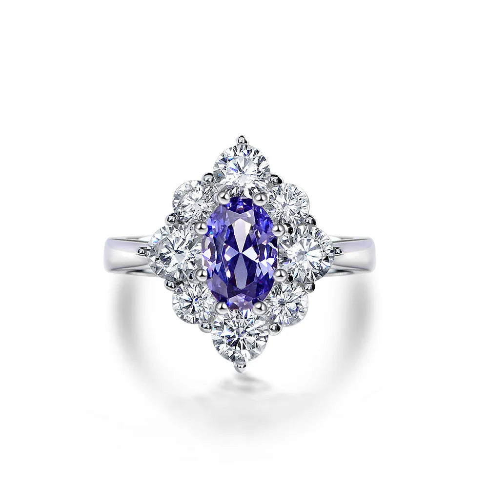 Vintage Style Jewelry Blue Zircon Ring Oval 6*9 MM 925 Sterling Silver Engagement Wedding Ring Women