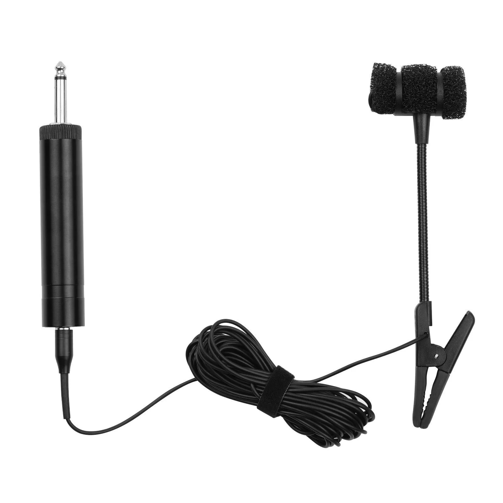 Wired Saxophone Microphone Clip-on Musical Instrument Condenser Mic 3.5mm Plug with 6.35mm Conversion Plug for Horns Trumpets Cl