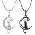 Moon Cat and Bat Necklace Pendant with Clear Zirconia Authentic 925 Sterling Silver for Women Necklace Jewelry Wholesale