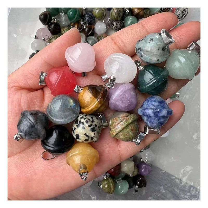 Natural Gemstone Small Planet Charm Pendant Necklace Tiger Eye Stone Charm Necklace for Men Jewelry