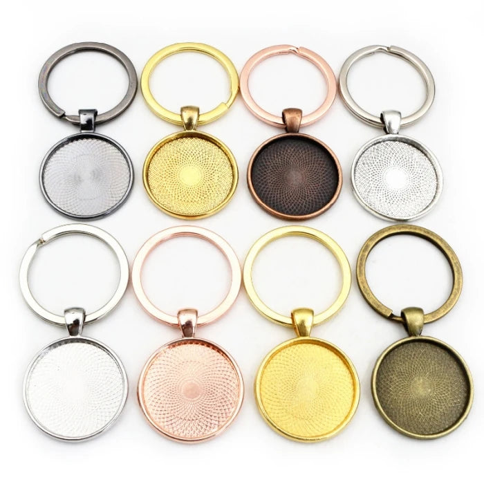 Wholesale Diy Zinc Alloy Round Silver Glass Cover Key Chain Accessories Women Pendant
