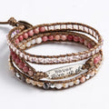 Bohemian Vacation Women's Letter Bracelet 4mm Multicolor Natural Stone Glass Hand-woven 3-strand Words Wrap Bracelet