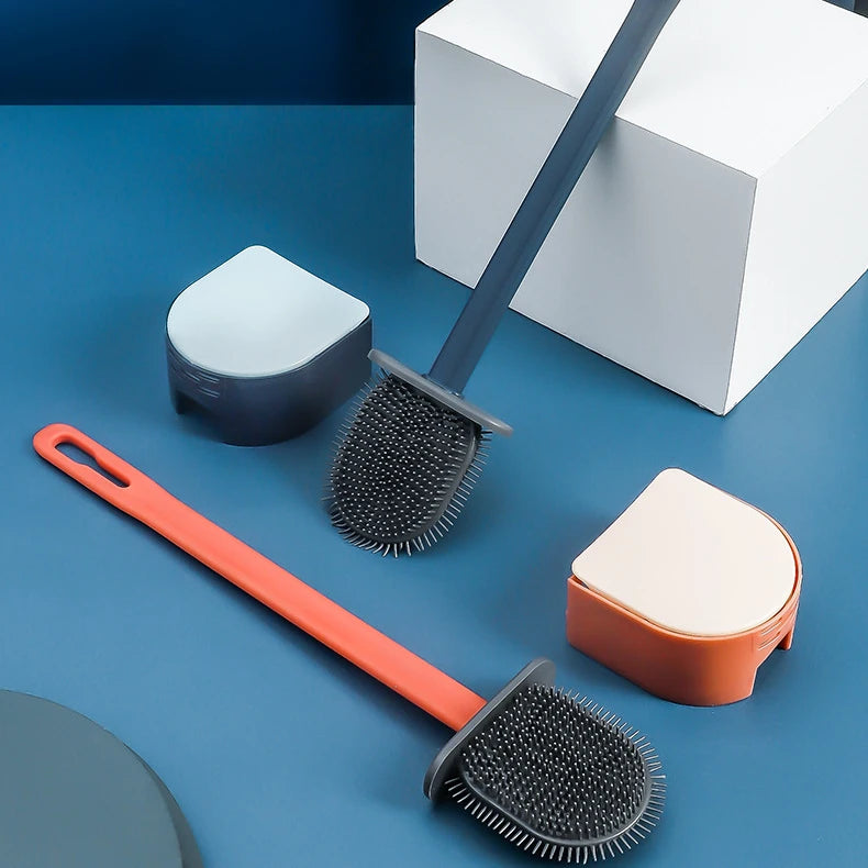 Auto-Open Wall Mounted Silicone Toilet Brush with Deep Cleaner Bathroom Toilet Brush Holder