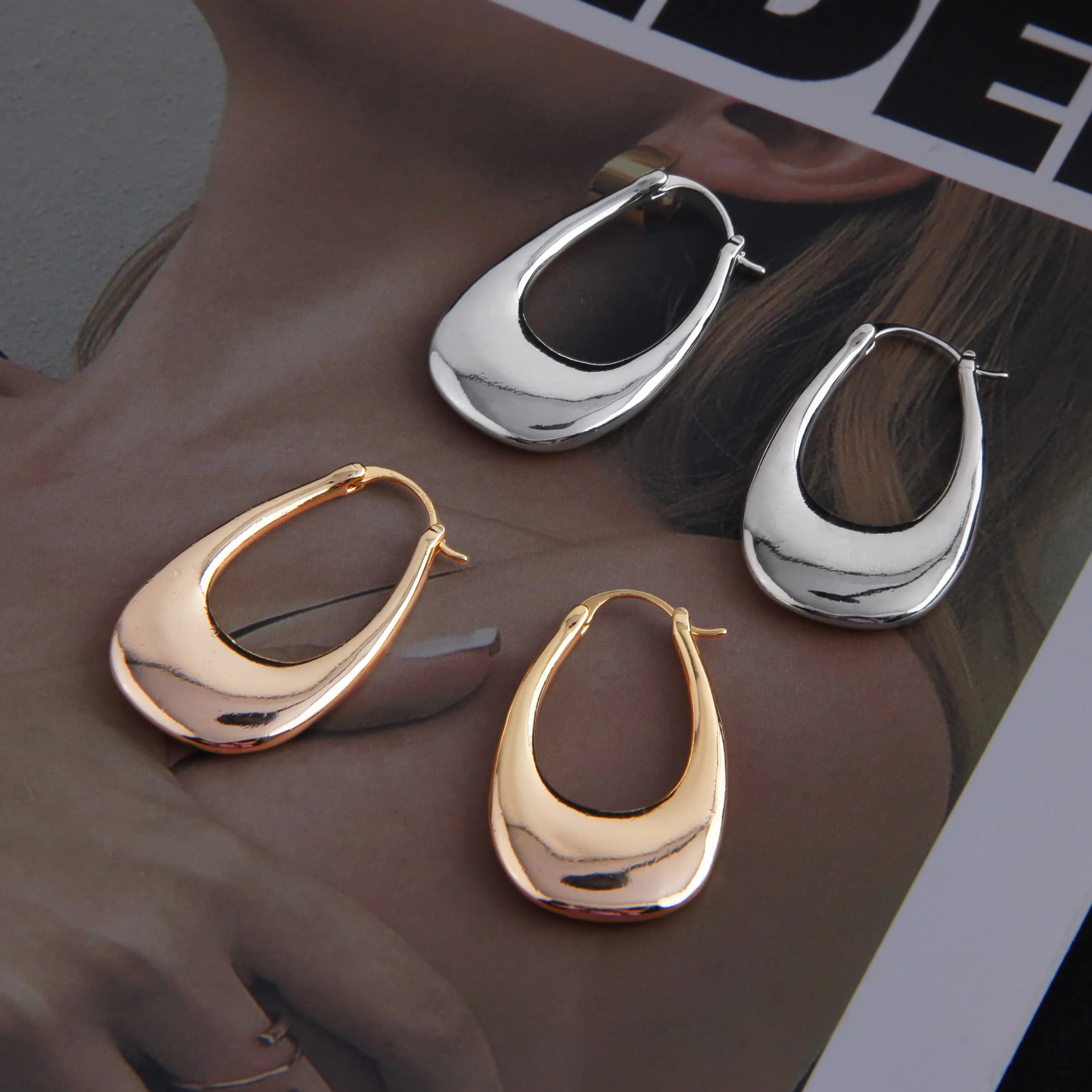 Women's Simple Fashion Trend Gold Plated Brass Chunky U-C Stud Earrings Cute Style for Anniversary Occasions-Wholesale