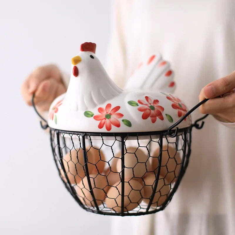Solhui Egg Basket Hen Egg Holder Fruit Baskets Collection Ceramic Decoration Kitchen Storage