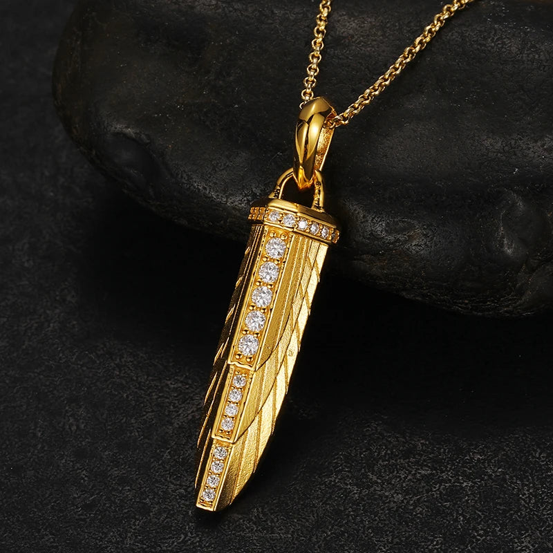 New Design Hip Hop Jewelry 18K Gold Plated 925 Sterling Silver VVS Moissanite Sword Shape Pendant Necklace