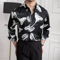 New Design Black Non Iron Printed Long Sleeve Shirt Floral Casual Fashion Men's Shirt