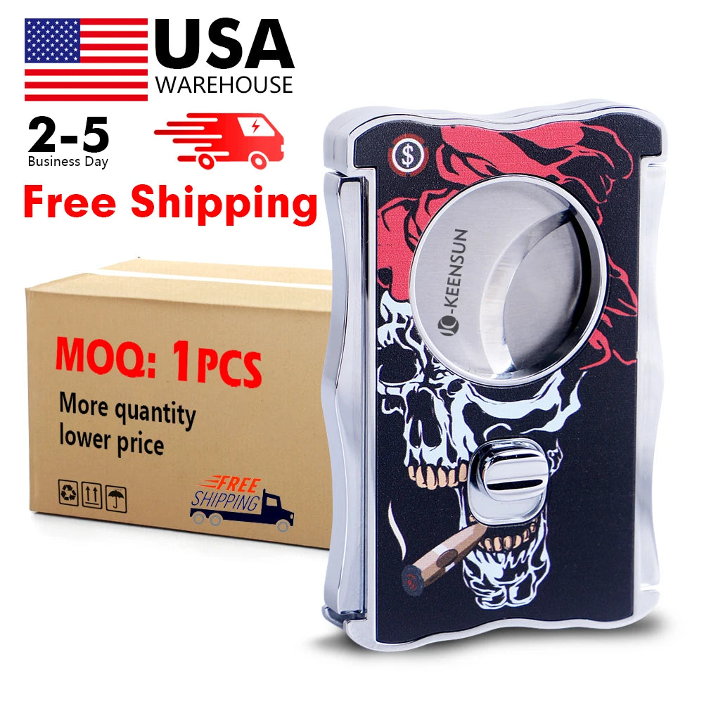 Black Luxury Leather Cigar Travel case Cigar Box Humidifier Custom logo with Cigar Cutter
