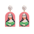 Exaggeration Summer Hand Fun Oil Famous Painting Dripping Girl Pearl Earrings Mona Lisa Shout Van Gogh Acrylic Ear Ring Jewelry