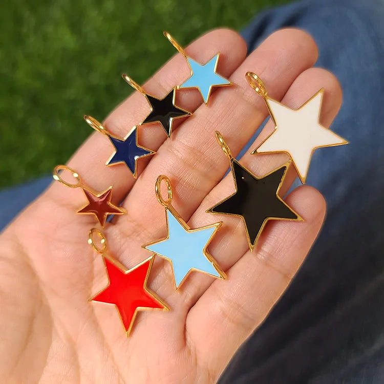 JS1545 Hot Sale 18KGold Plated Colorful Enamel Neon Star Charm Pendants for Necklace Earring Making Supplies