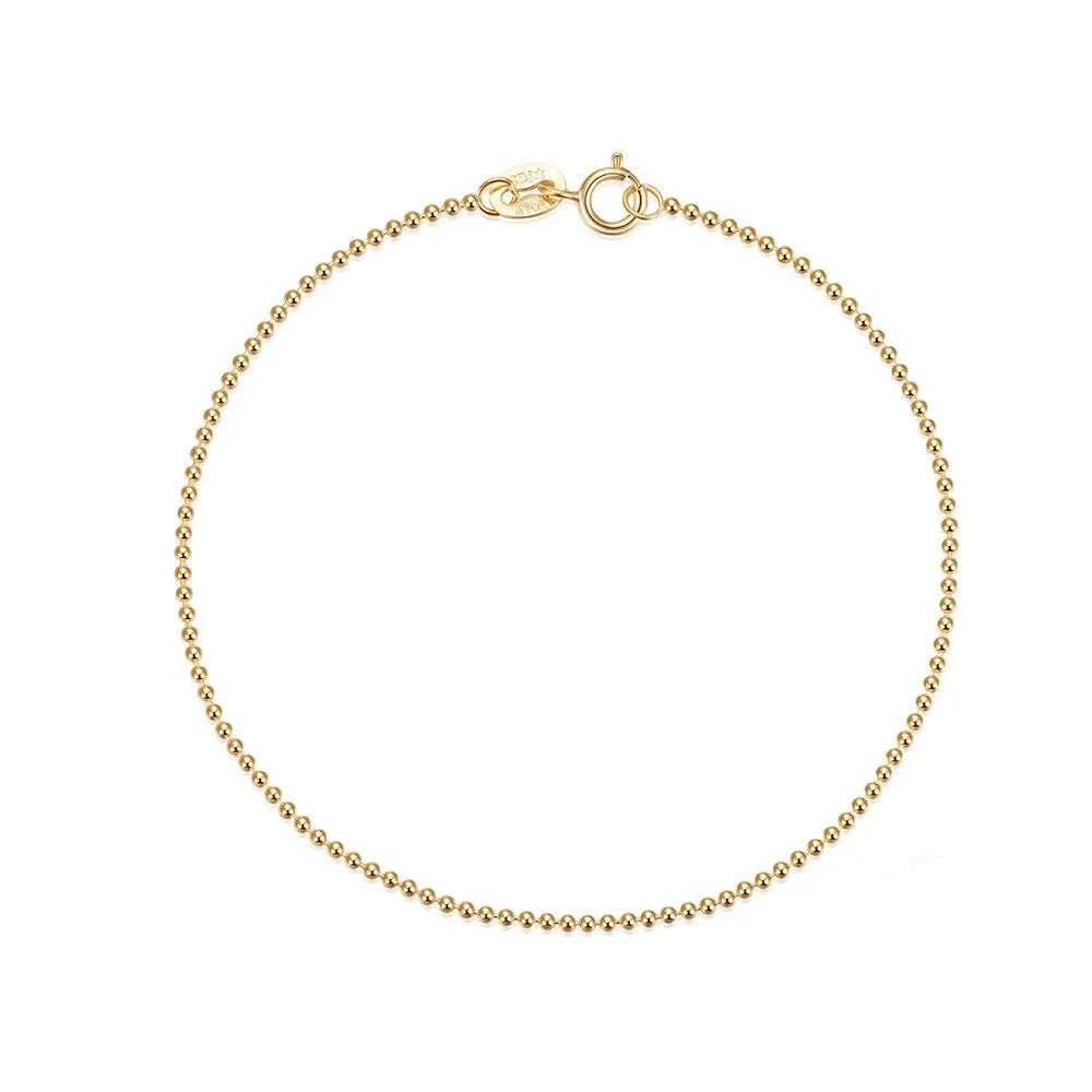 Wholesale Simple Design S925 Sterling Silver Bracelet Fine 18K Gold Plated Beaded Chain Bracelets Jewelry
