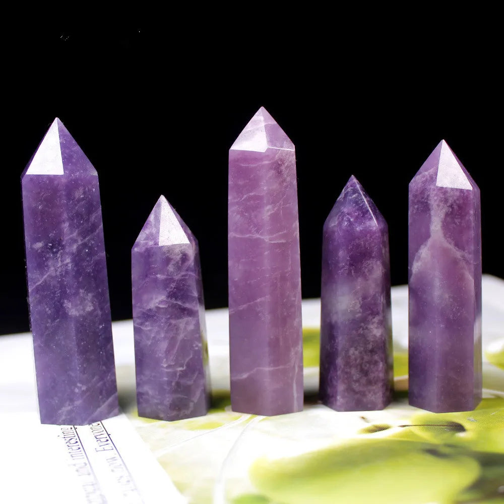 Single-Point Pencil Tower Crystal Wands Lepidolite Obelisk Stone Polished 10pcs for Home Decor Natural Love Feng Shui Crystals