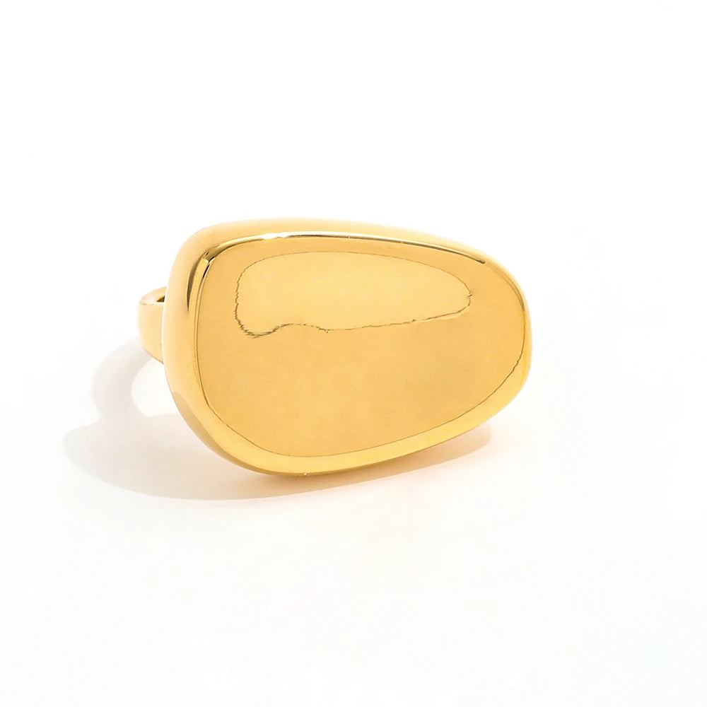 High End 18K Gold Plated Stainless Steel Ring Concave Surface Band with Chunky Design Trendy Unisex Jewelry Women Gifts Parties