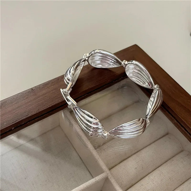 Handmade Vintage 925 Sterling Silver Big Chunky Shell Shape Charm Bracelets for Women Luxury Jewelry