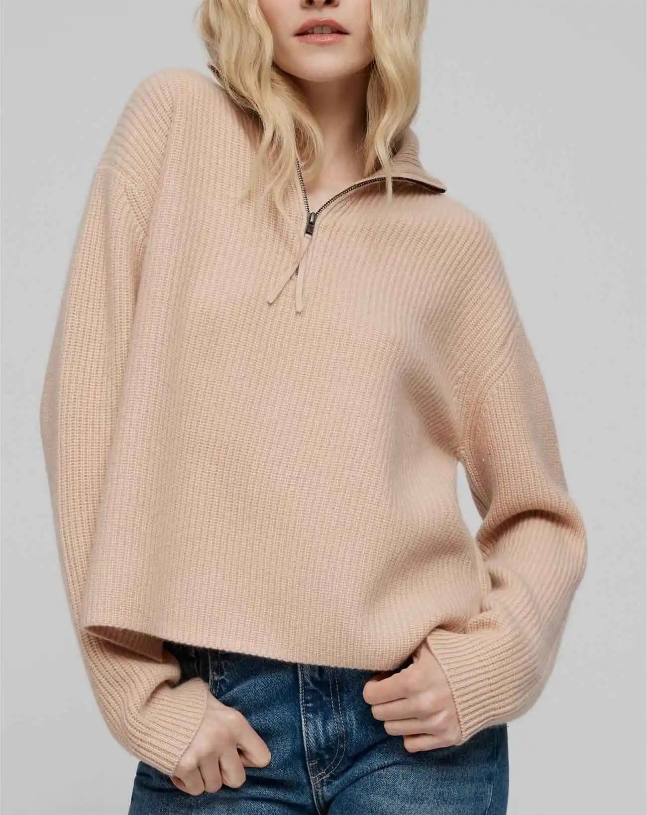 2026 ODM Knitwear Manufacturers Custom Oversized Ladies White Turtleneck Knitted Jumpers Women Quarter Half Zip Sweater