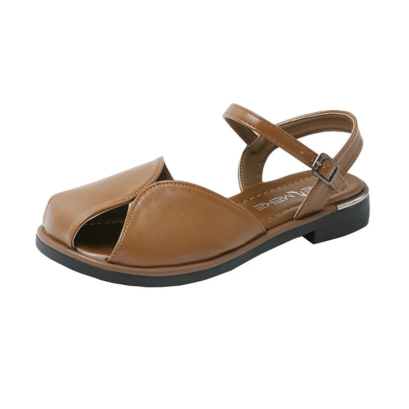 Women's Retro Mori Style Summer Dress Flat Sandals 2025 Beach Roman Shoes with Hollow Toes Outdoor-friendly