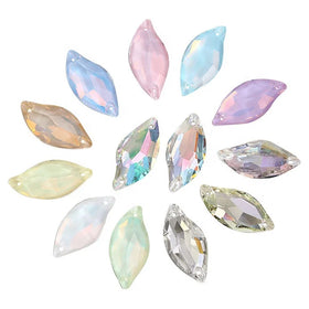 HFOUR Colorful Diamond Leaf Sew-on Glass Crystal Loose Rhinestones with 20 Facets Flatback for Wedding Dresses