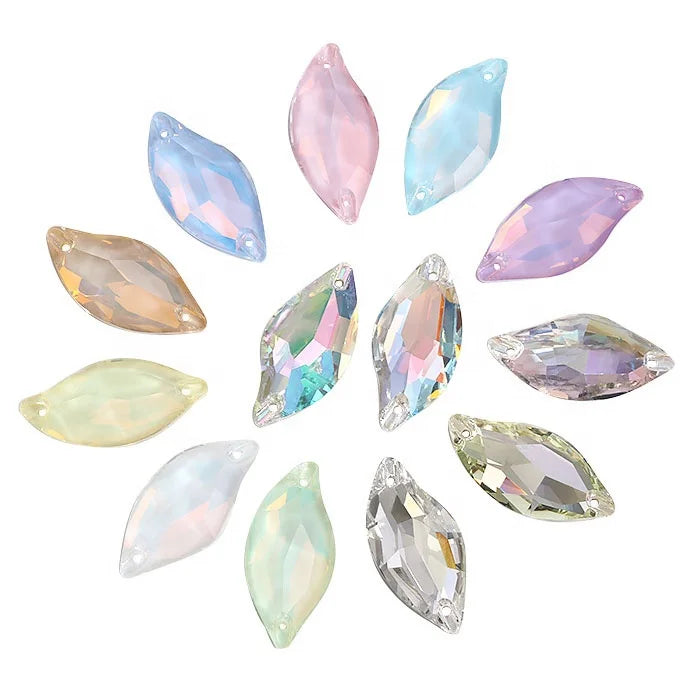 HFOUR Colorful Diamond Leaf Sew-on Glass Crystal Loose Rhinestones with 20 Facets Flatback for Wedding Dresses