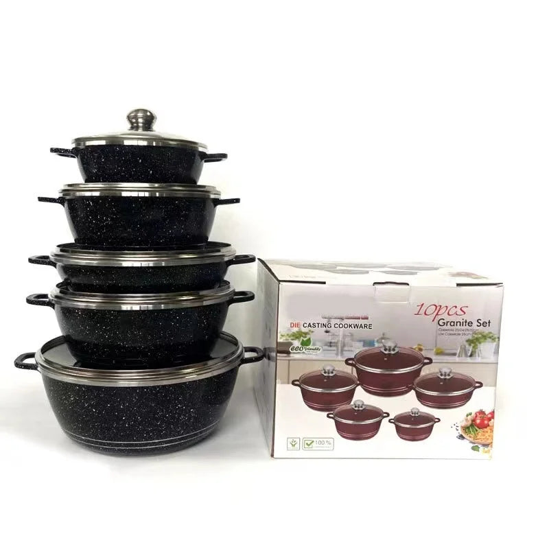 2025 Classic 10pcs Cooking Pot Cookware Granite Kitchen Storage Kitchen Cookware MegaBDM