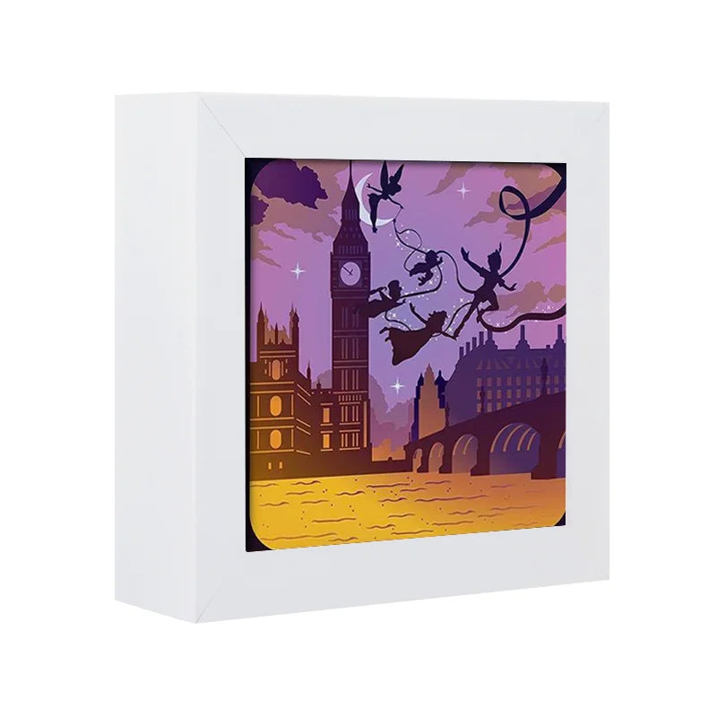 Drop Shipping 3D Led Light Box Peter Pan Cartoon Character Paper Cut Light Shadow Box Frames Paper Cut Lamp