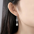SLBRIDAL Pave Setting Fashion CZ Crystal Bridal Earring Cubic Zircon Earrings Wedding Dangle Pearls Women Girls Earring